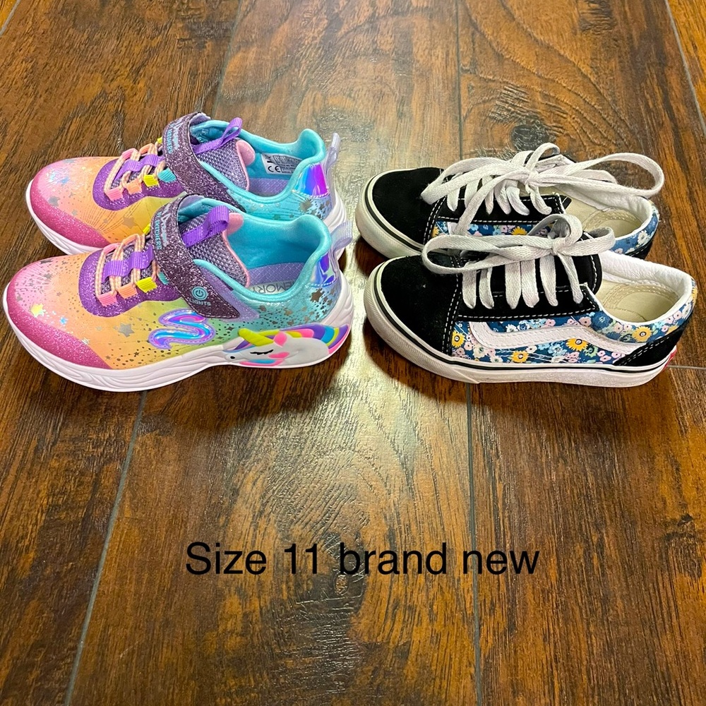 Girl size 11 BRAND NEW Van’s & Sketchers. Sketchers light up.